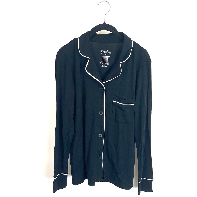 Black & White Button Up Pajama Top – Extra Small