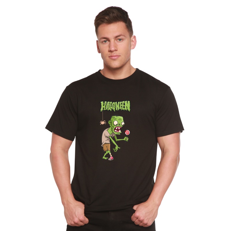 Halloween Green Monster Unisex Bamboo Viscose/Organic Cotton Short Sleeve Graphic T-Shirt Medium Black