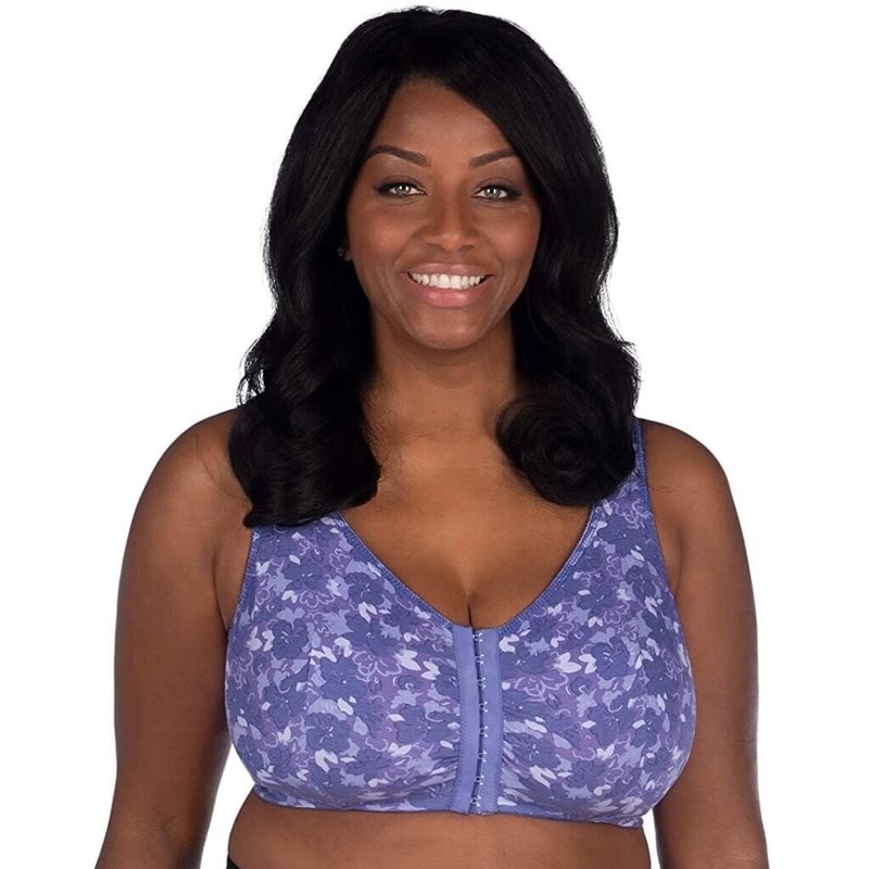 Leading Lady The Meryl Cotton Front Opening Wire-free Leisure Bra – Lavender Floral Camo 36CDDD
