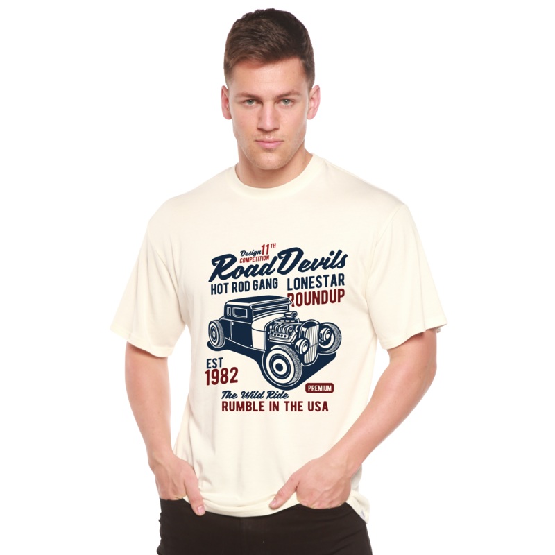 Road Devils Spun Bamboo Men’s Bamboo Viscose/Organic Cotton Short Sleeve Graphic T-Shirt Medium Black