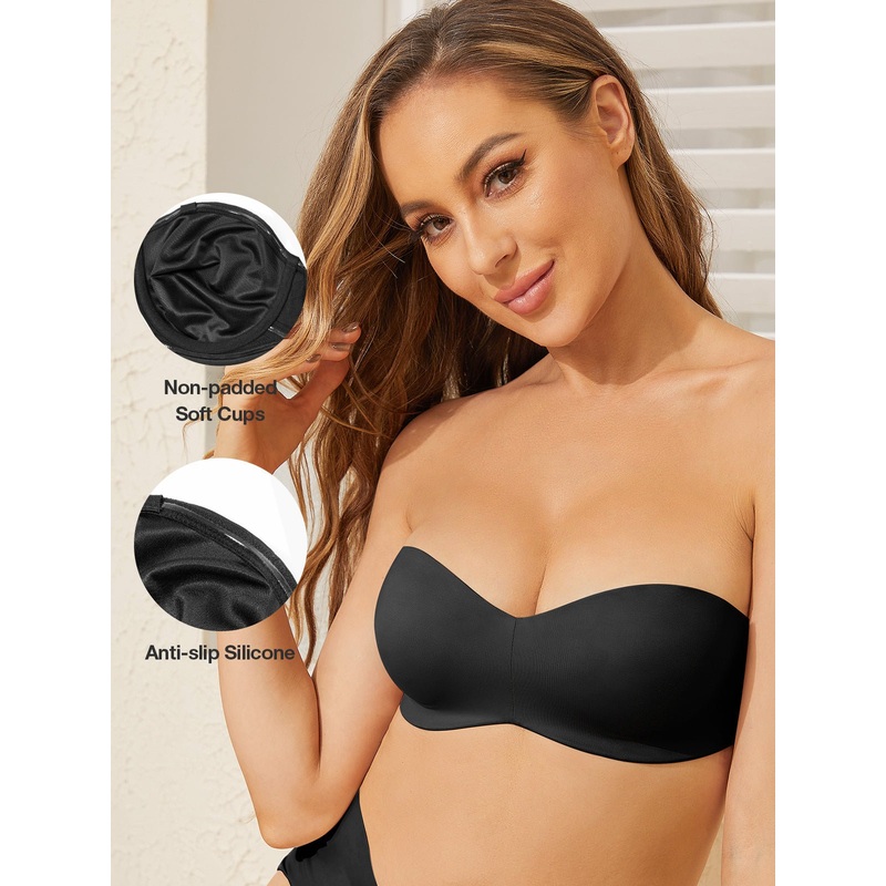 Strapless Unlined Underwire Multiway Bra Seamless Bra Black 32B/70B