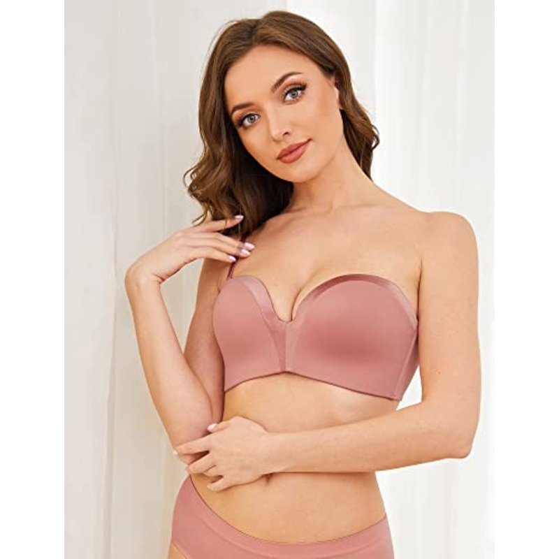 Strapless Wirefree Multiway Push Up Bra Rose Pink Brown 32B/70B