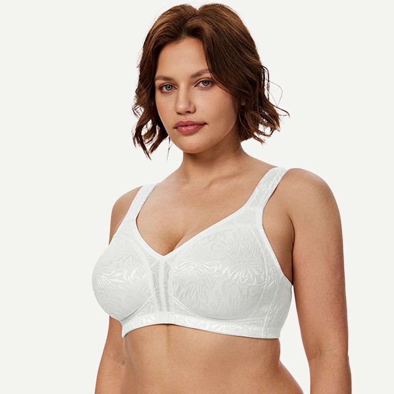 Full Coverage Large Bust Non-Padded Sports Minimizer Bra White 36B/80B