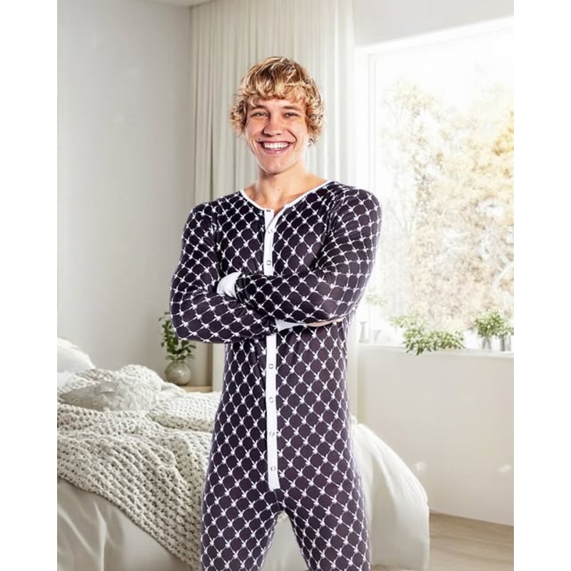 Playboy Mens Bunny Cozy Lounge Union Suit black Small