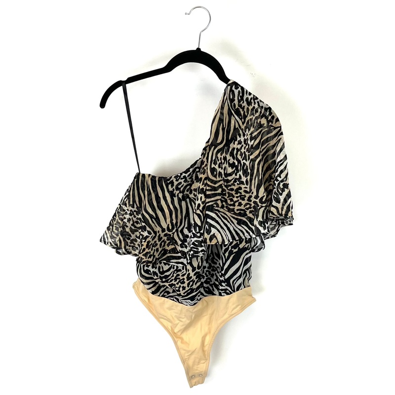 Animal Print One Shoulder Bodysuit – Size 0 – 10 extra extra small (size 0)