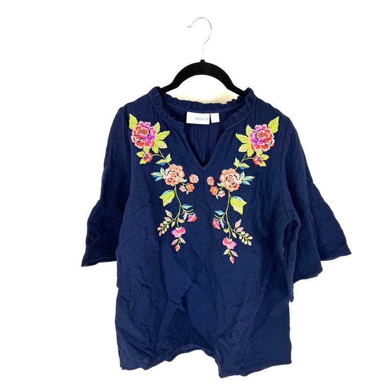 Navy Blue Floral Embroidered Top – Size 6/8