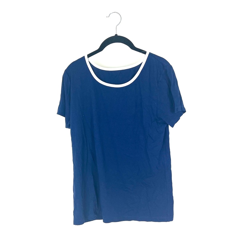 Navy Sleep Shirt with White Collar Trim – Small