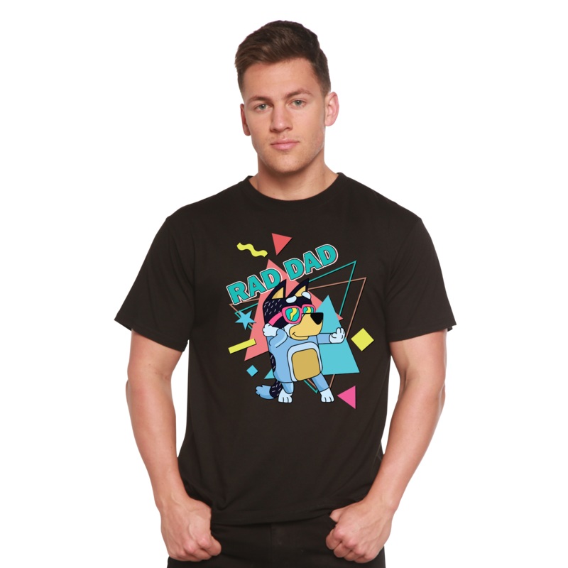 Rad Dad Bluey Men’s Bamboo Short Sleeve Graphic T-Shirt Medium Black