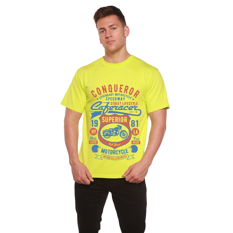 Conqueror Speedway Men’s Bamboo Viscose/Organic Cotton Short Sleeve Graphic T-Shirt Medium Black
