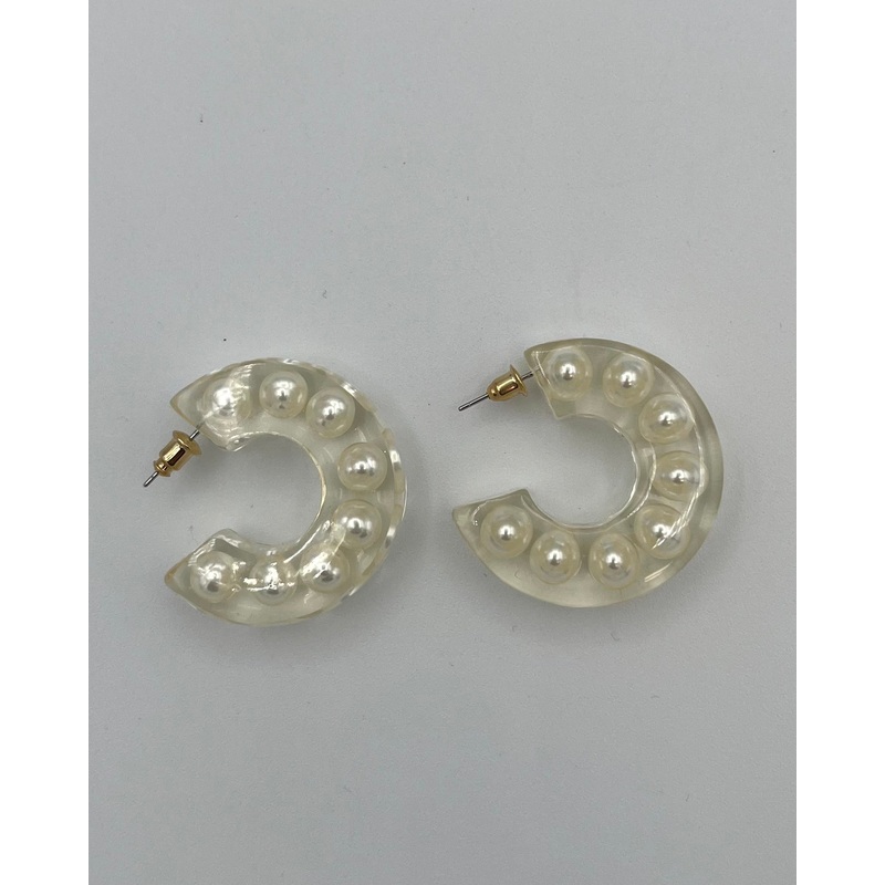 Faux Pearl Hoop Earrings
