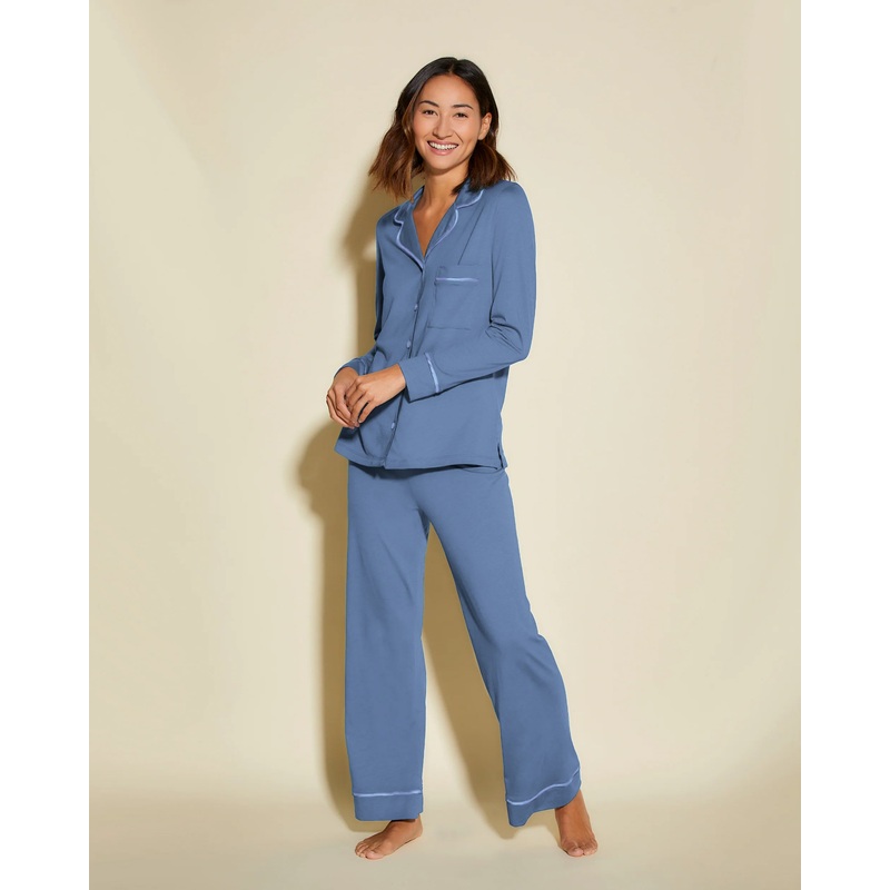 Petite Long Sleeve Top & Pant Pajama Set Luzerne Blue/Luzerne Blue PS