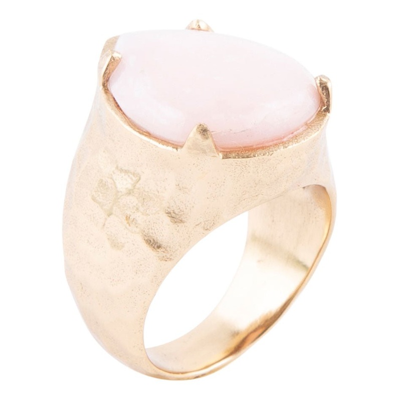 Pink Opal Golden Teardrop Ring 7
