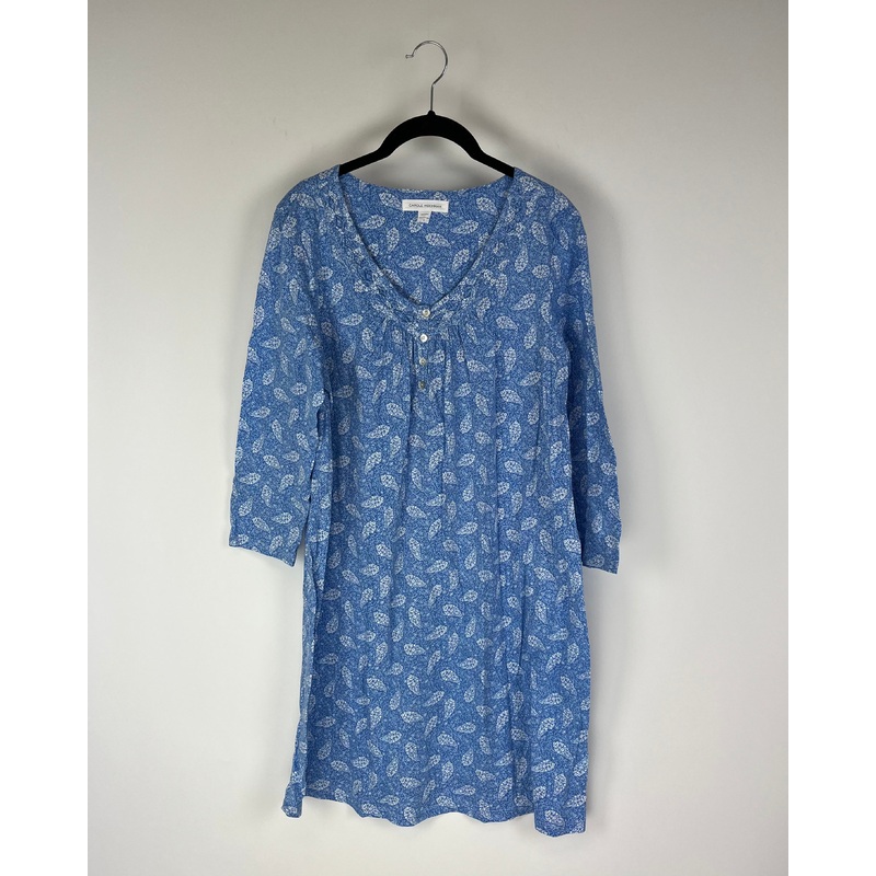Blue Floral Print Quarter Sleeve Nightgown – Small