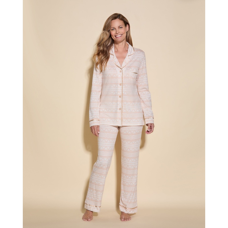 Langrmeliges Top & Hose Pyjama-Set Geo Camel/Camel XS