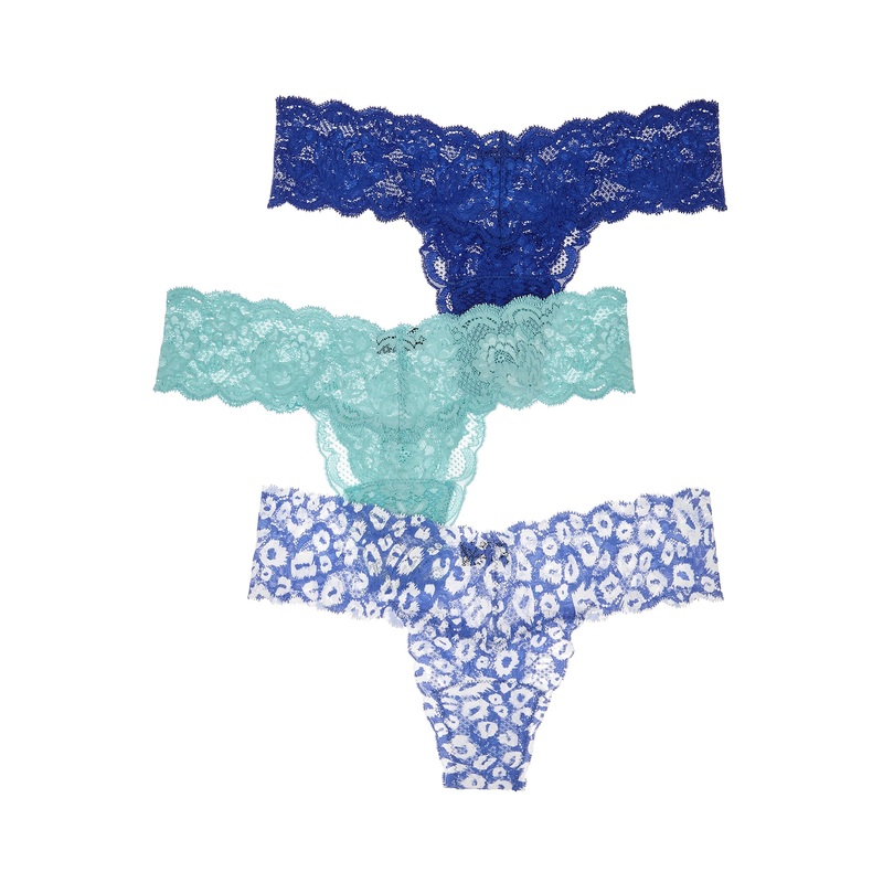 3 Pack Cutie Thong Cielo Leopard, Mare, Blu Capri One Size
