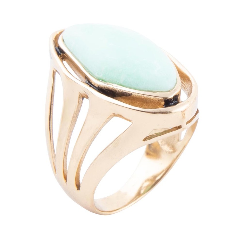 Abstract Green Chrysoprase and Golden Ring 7