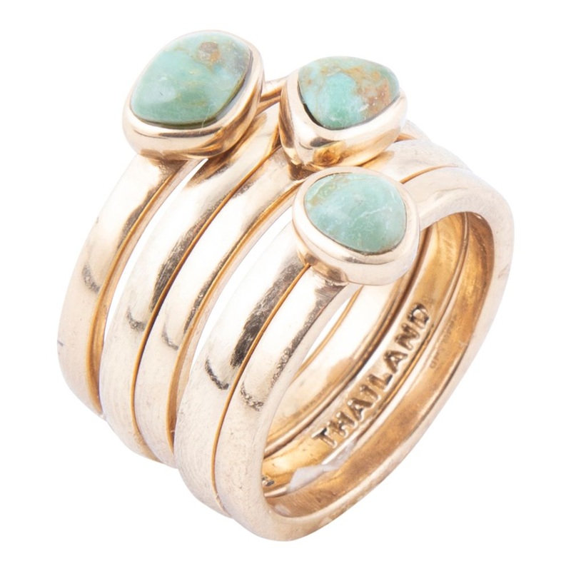 Blue Turquoise Golden Stacking Ring Set 6