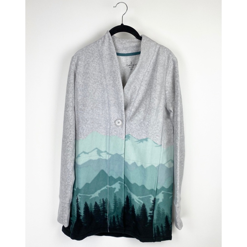 Grey and Green Winter Woods Cardigan – Extra Small