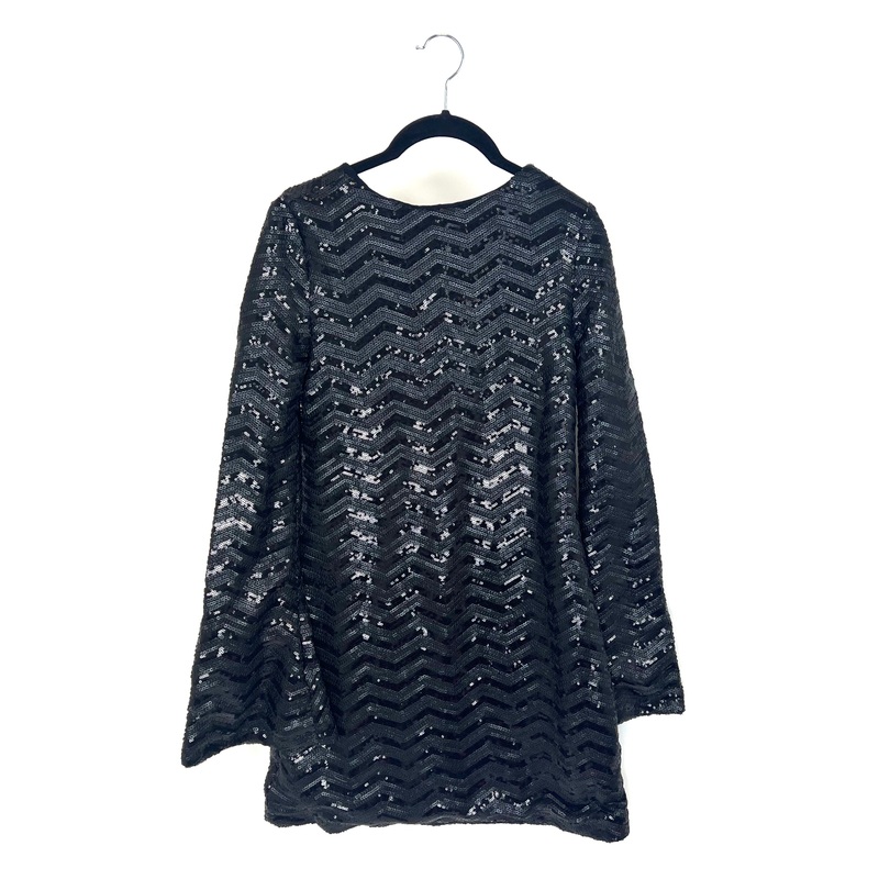 Long Sleeve Black Sequin Mini Dress – Small