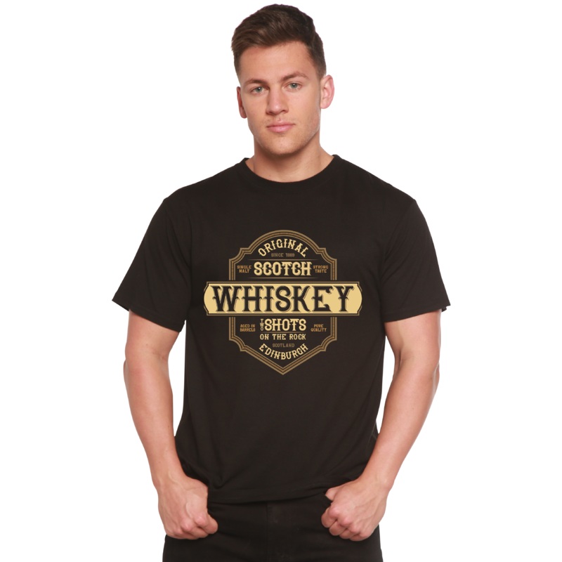 Whiskey Men’s Bamboo Viscose/Organic Cotton Short Sleeve Graphic T-Shirt Medium Black