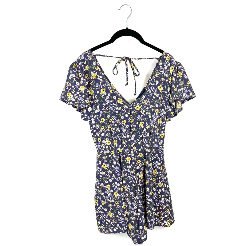 Blue Rain Floral Short Sleeve Romper – Extra Extra Small