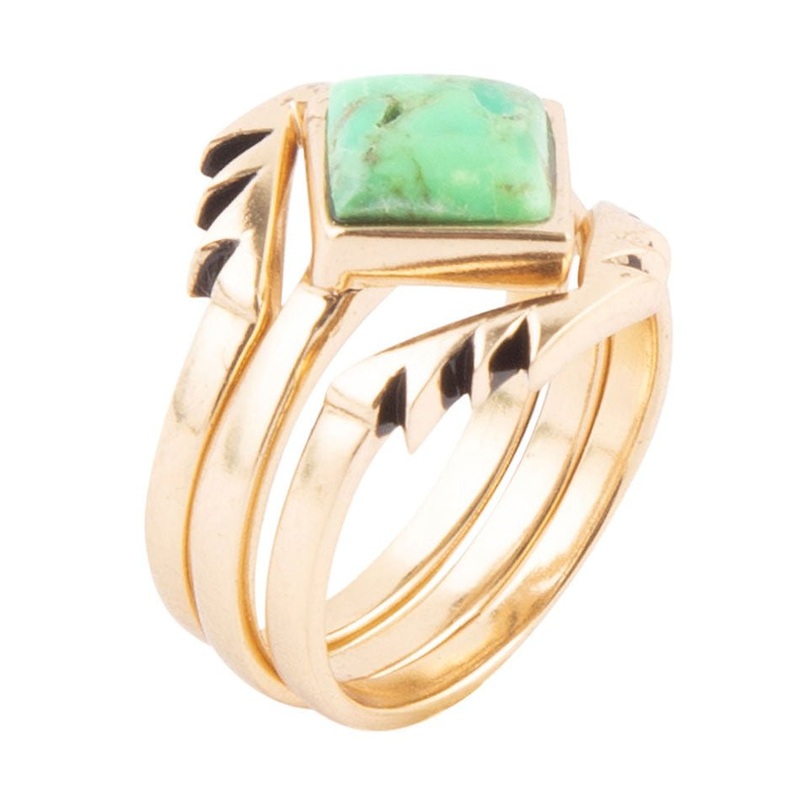 Aztec Lime Green Turquoise Golden Ring Set 6