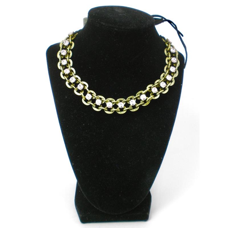 Gold Chain Choker With Pink Rhinestones