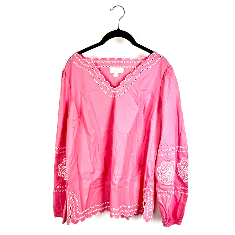 Pink Scalloped Daisy Blouse With Eyelet Details – Size 6/8