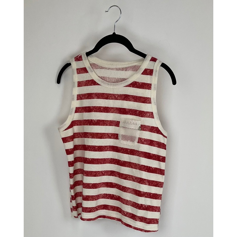 Red and White Striped Sleeveless Top – Small