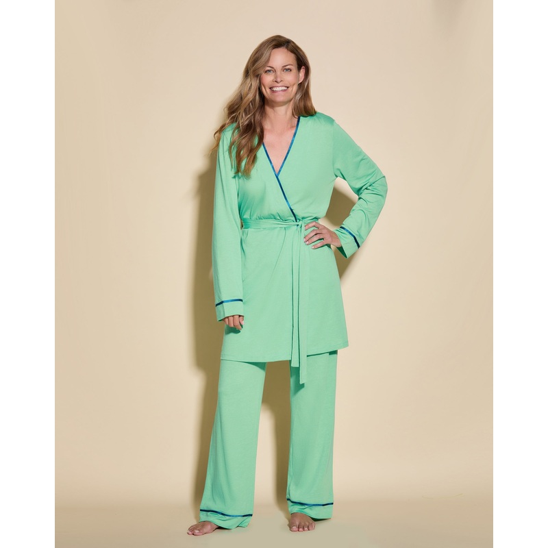 3 Piece Pajama Set With Robe Ghana Green/Udaipur Blue XS