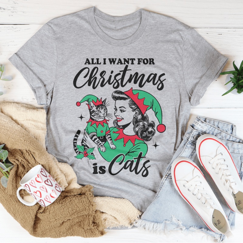 All I Want For Christmas Is Cats Tee Pink S