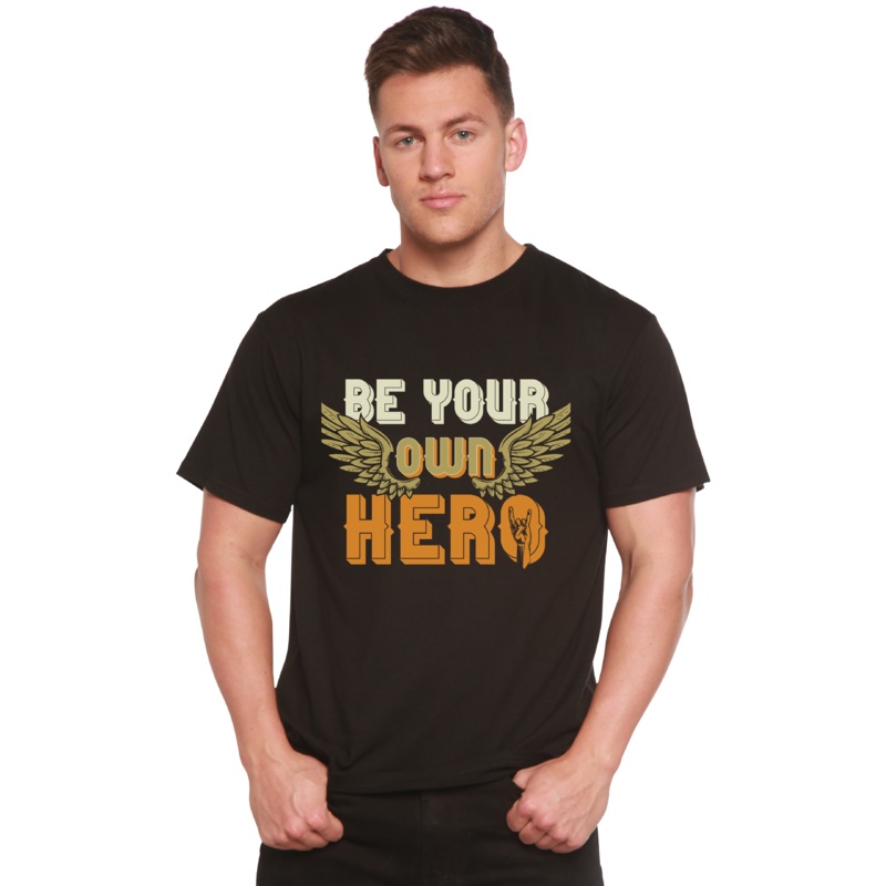 Be Your Own Hero Men’s Bamboo Viscose/Organic Cotton Short Sleeve Graphic T-Shirt Medium Black