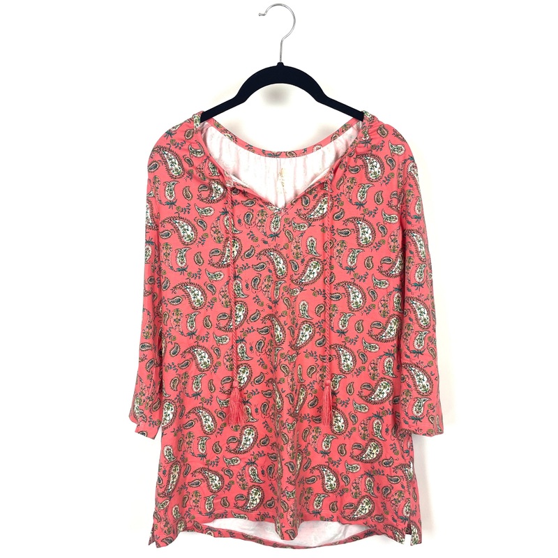 Coral Long-Sleeve Shirt With Leaf Design- Small/Medium Small (size 6/8)