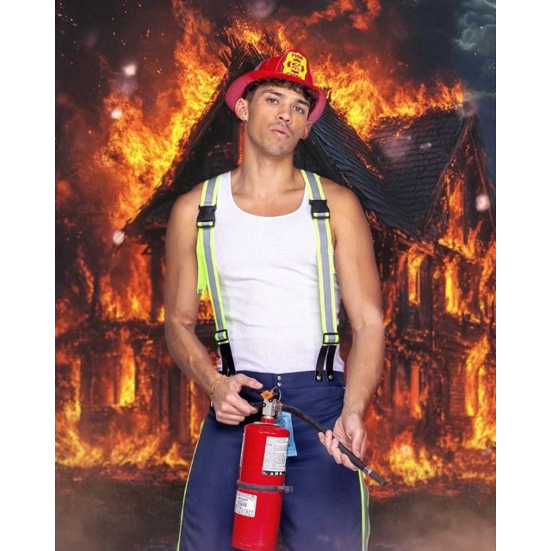 Fireman Hunk Costume Blue/Red/Multi Small