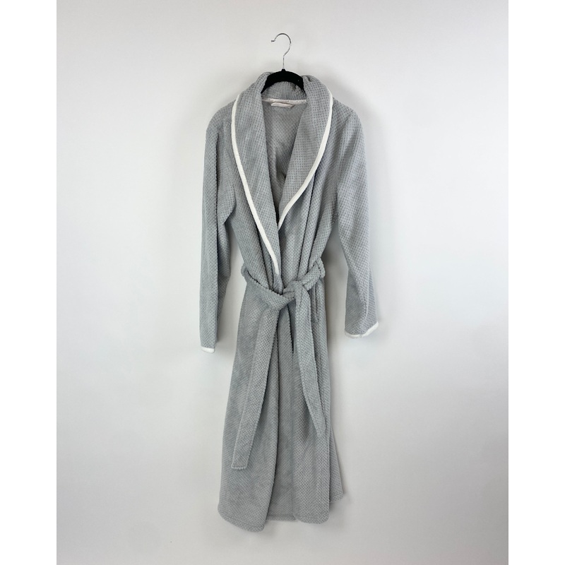 Fuzzy Grey Robe with White Trim – Small Small