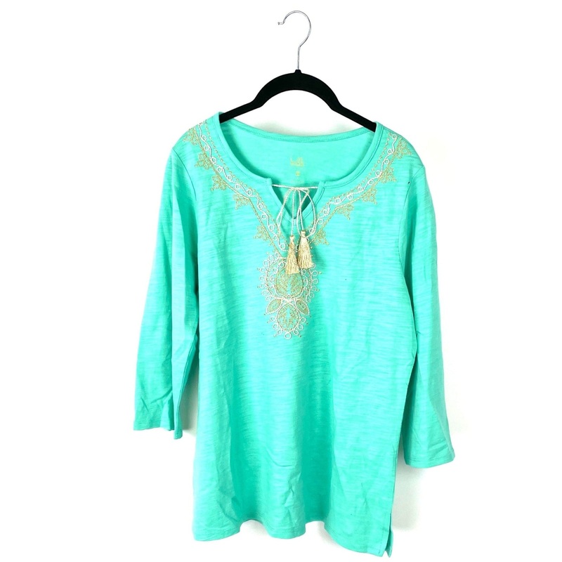 Teal and Gold Neckline Top – Small/Medium