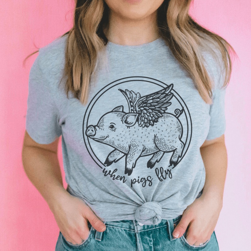 When Pigs Fly Tee Athletic Heather S