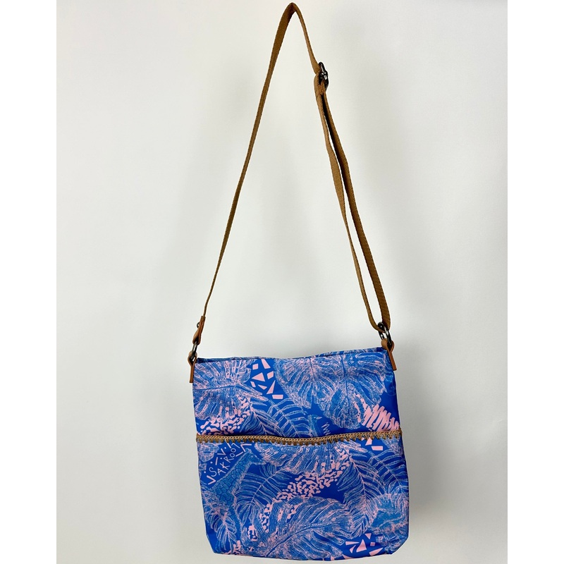Blue and Pink Tropical Print Crossbody Bag