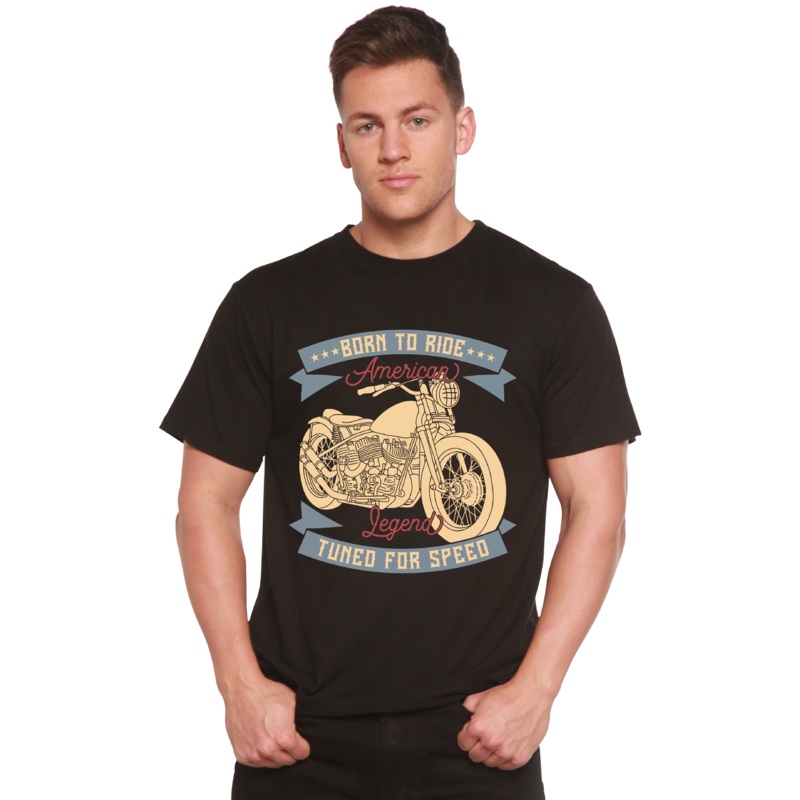 Born To Ride American Legend Men’s Bamboo Viscose/Organic Cotton Short Sleeve Graphic T-Shirt Medium Black