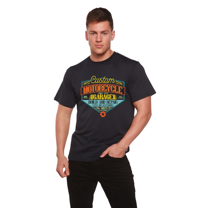 Motorcycle Garage Men’s Bamboo Viscose/Organic Cotton Short Sleeve Graphic T-Shirt Medium Black