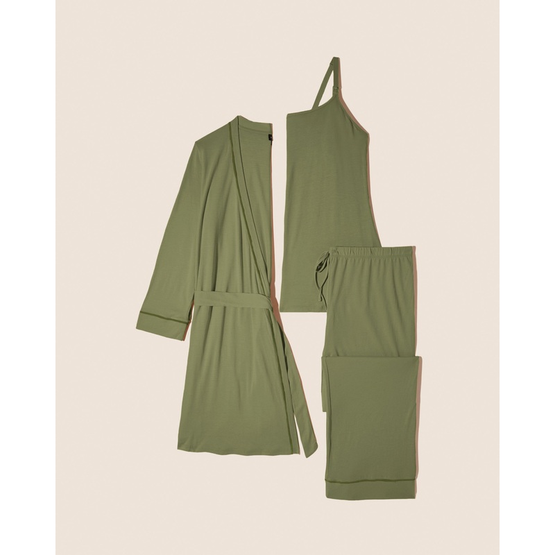 Pyjama D’Allaitement 3 Pices Avec Peignoir Aloe/Aloe S
