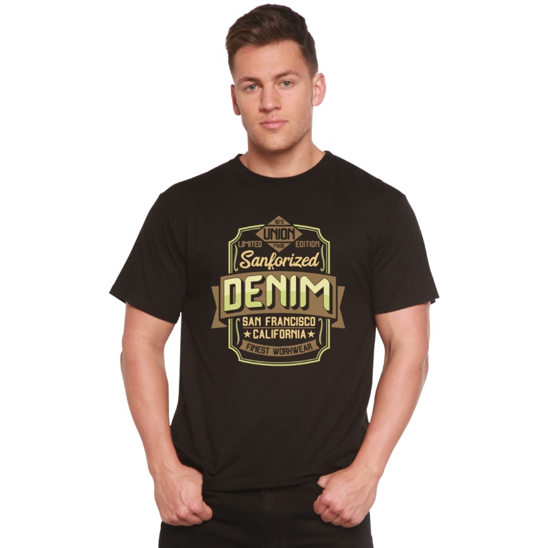 Sanforized Denim Men’s Bamboo Viscose/Organic Cotton Short Sleeve Graphic T-Shirt Medium Black