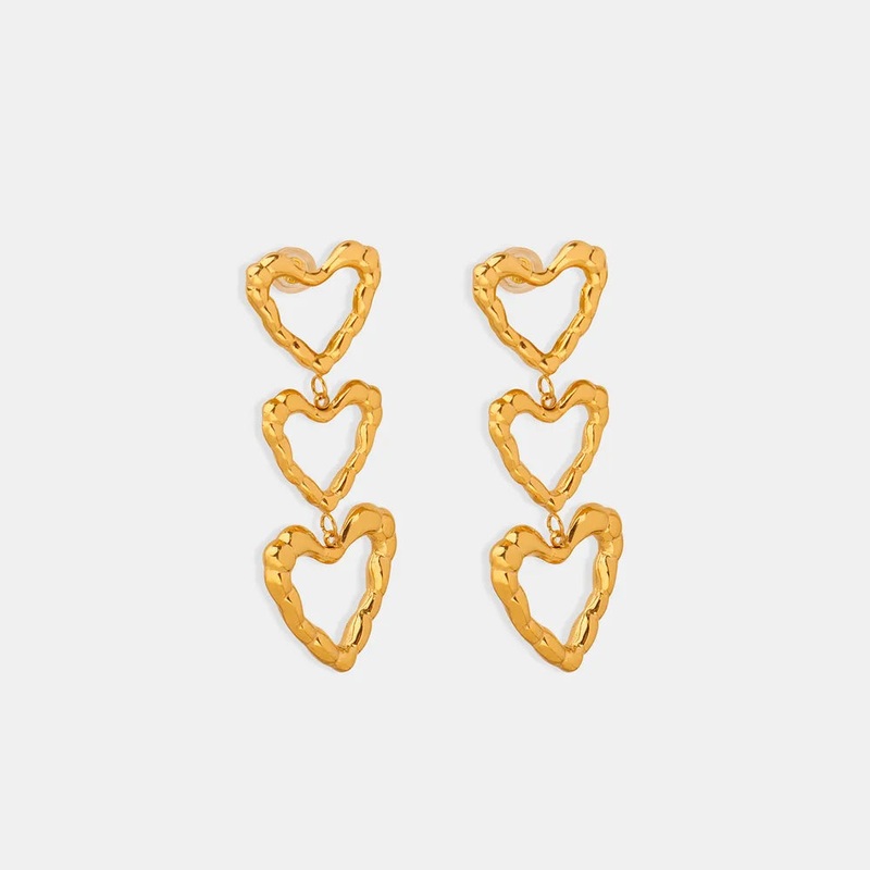 Titanium Steel Heart Earrings Gold One Size