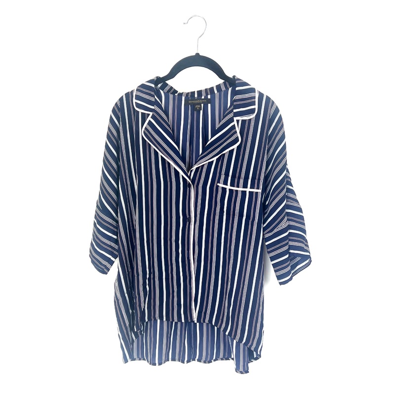 Navy Striped Cropped Sleeve Sleepwear Set – Size 4/6