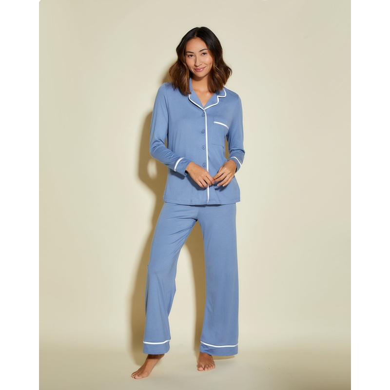 Pigiama Petite Con Top A Maniche Lunghe E Pantaloni Blue Diamond/Moon Ivory PS