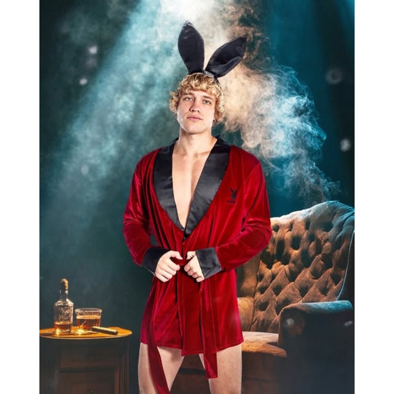 Playboy Mens Smoke Lounge Robe red s-m