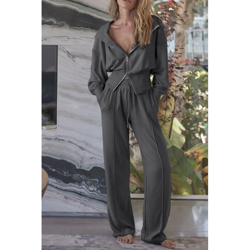 Zip-Up Hoodie and Pants Active Set Dark Gray S