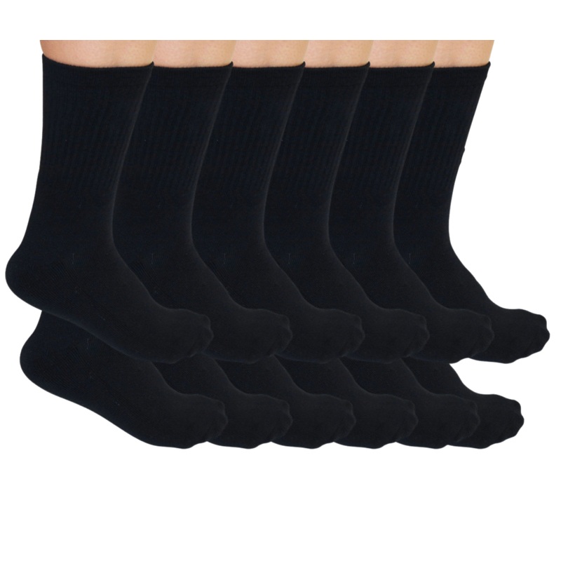 3/4 Crew Black Bamboo Viscose Socks Unisex – 12-pack Small
