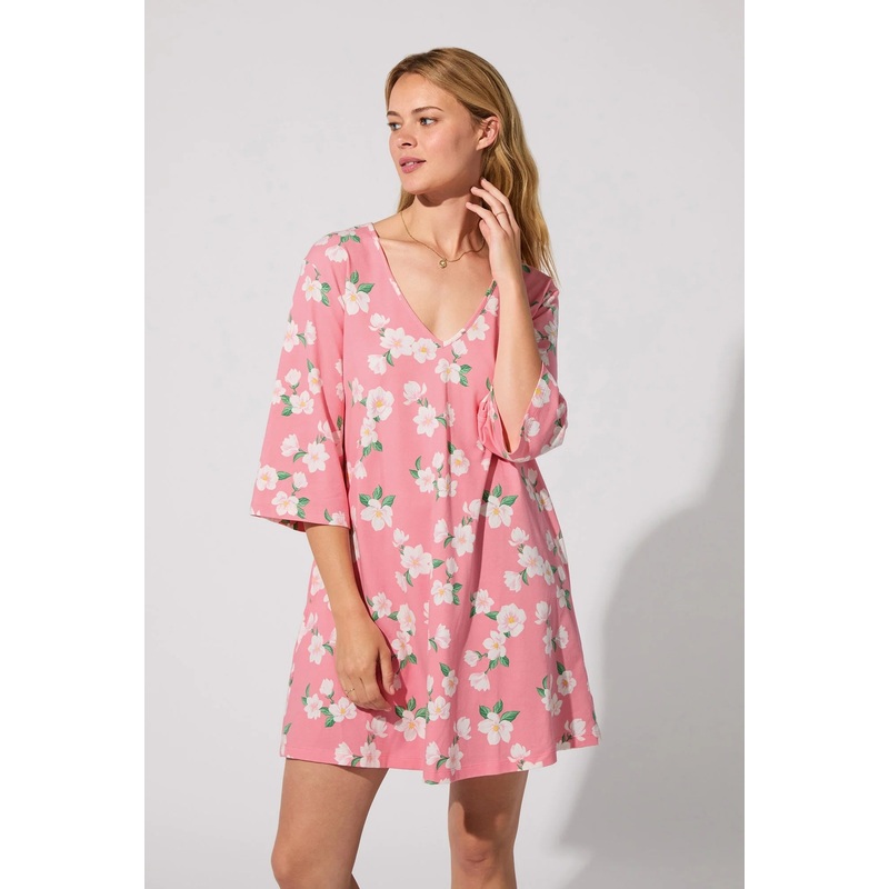Bedhead 3/4 Sleeve Sleepdress Pink Magnolia Small Pink Magnolias