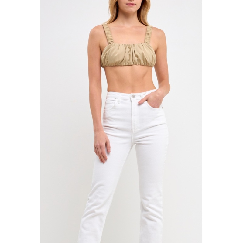 CAITY BEIGE Scrunchie Bandeau Crop Top XS